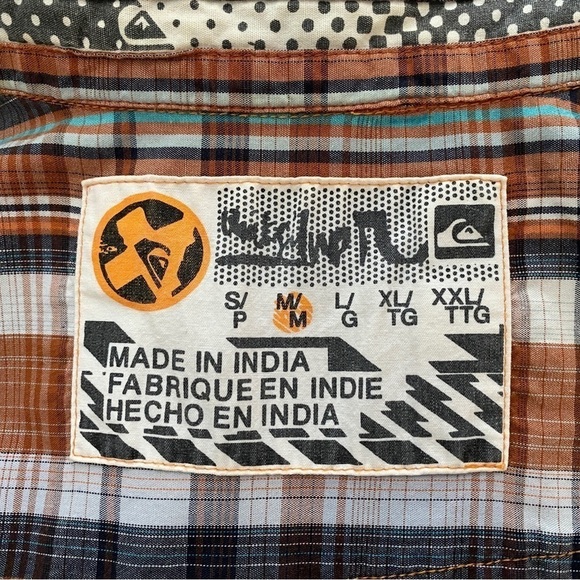 QUIKSILVER Brown Plaid Short Sleeve Collared Shirt Men M Medium - Picture 7 of 9